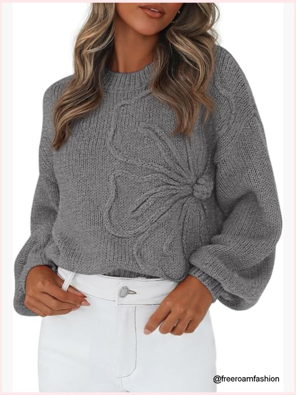 Oversized Chunky Knit Floral Pullover Sweater